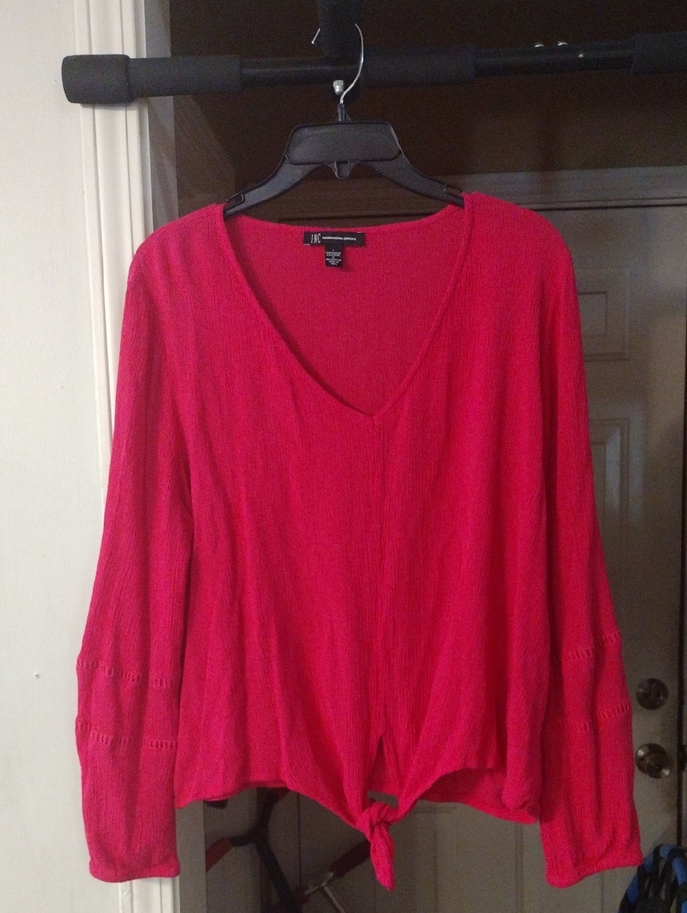 INC International Concepts Hot Pink V-Neck Tie-Front Blouse